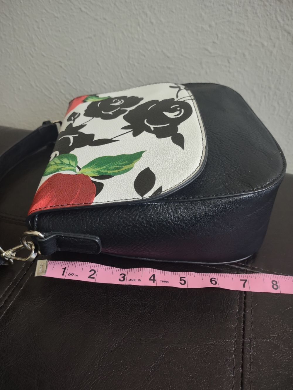 K. Carroll Accessories Floral Rose Crossbody Handbag - Black White & Red - Picture 15 of 16